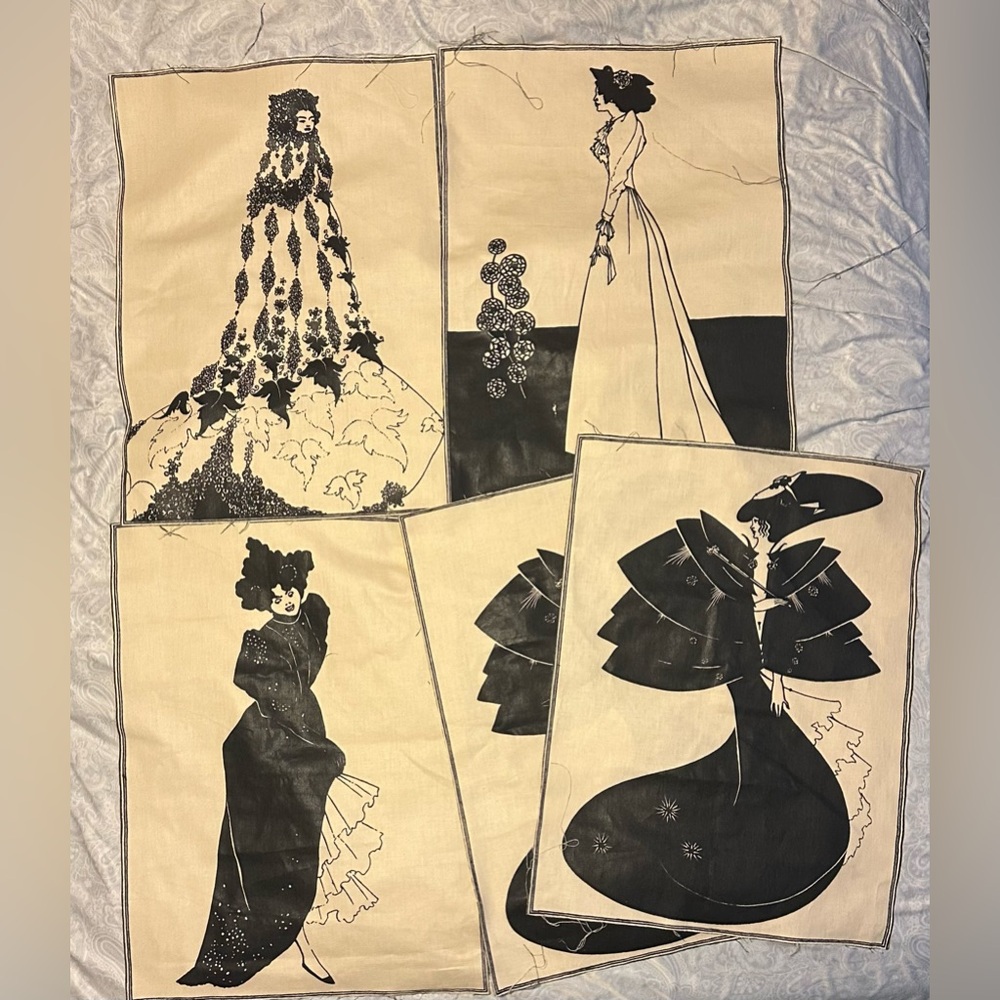 5 Vintage Aubrey Beardsley Art Nouveau Bloomcraft Fabric panels